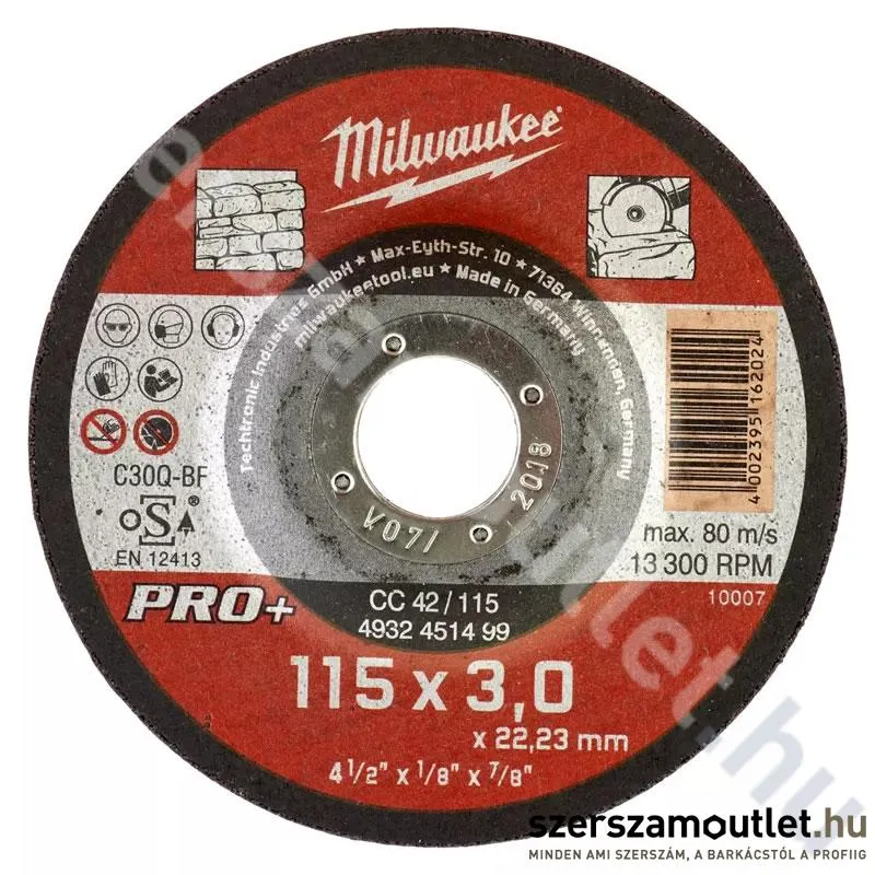MILWAUKEE PRO+ CC42 Vágókorong (kőhöz) 115x3mm (4932451499)